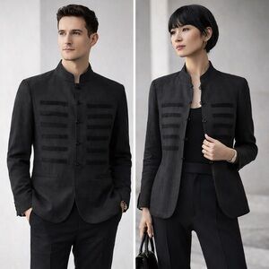 ZARA Black Mandarin Collar Military Jacket Linen Blend NWT Men’s S Unisex